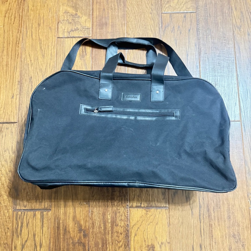 Y2K Calvin Klein Black Canvas Duffle Bag Travel Weekender Gym Bag w Logo Patch